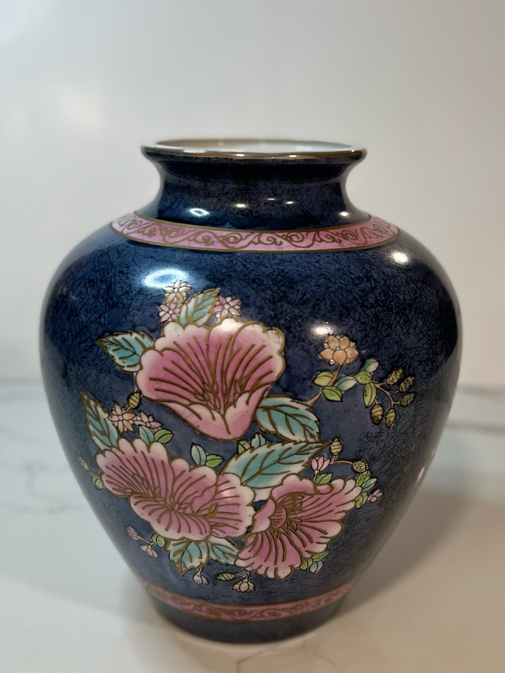 Vintage WBI Hand painted Vase Blue and Pink Flower Accent